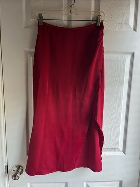 Lulu's Red Midi Skirt with Side Slit